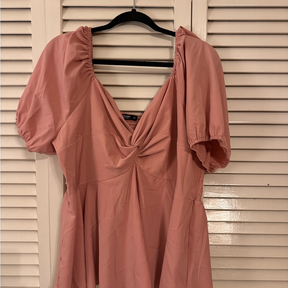 SHEIN Pink Puff Sleeve Blouse with Ruched Detail